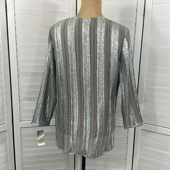 Chico's Jacket Size 1 (8) Silver Sparkle Open Front NWT - Picture 7 of 13